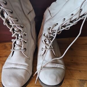 Women's White Lace-Up Zipper Boots